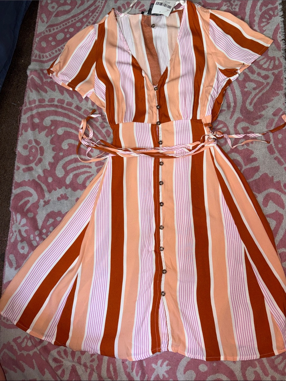 Forever 21 Pink, Peach & Rust Striped Midi Dress